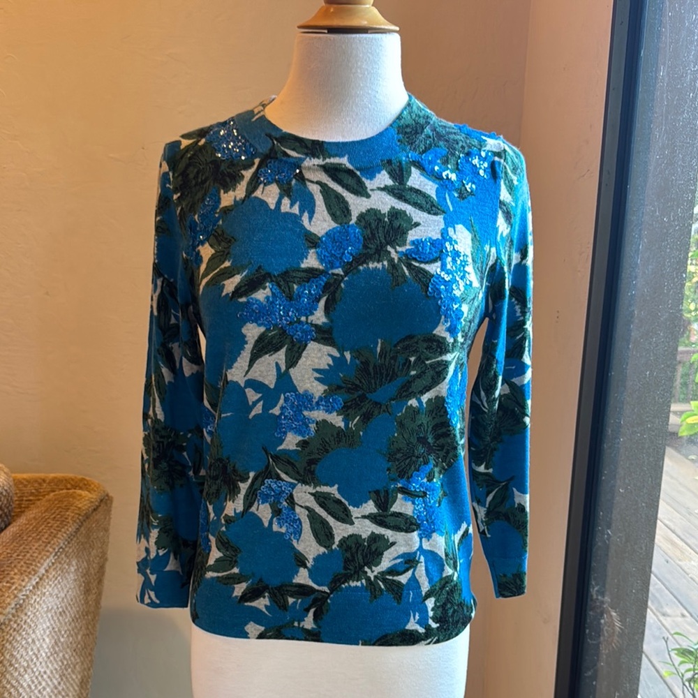 J Crew Merino Wool Floral Sequined Knit
